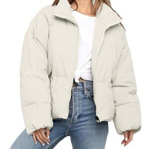 Women's Quilted Puffer Jacket Lightweight Winter Coat Cropped Fit